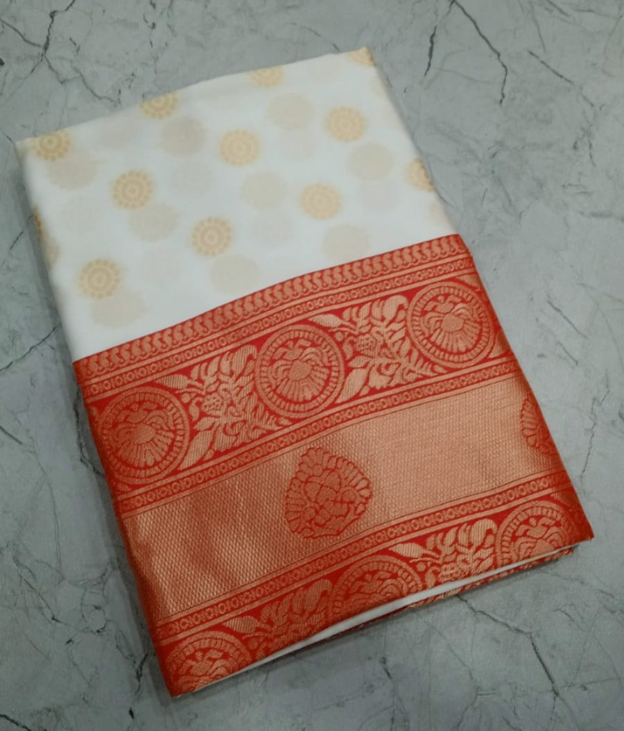 White Red Kanjivaram Saree
