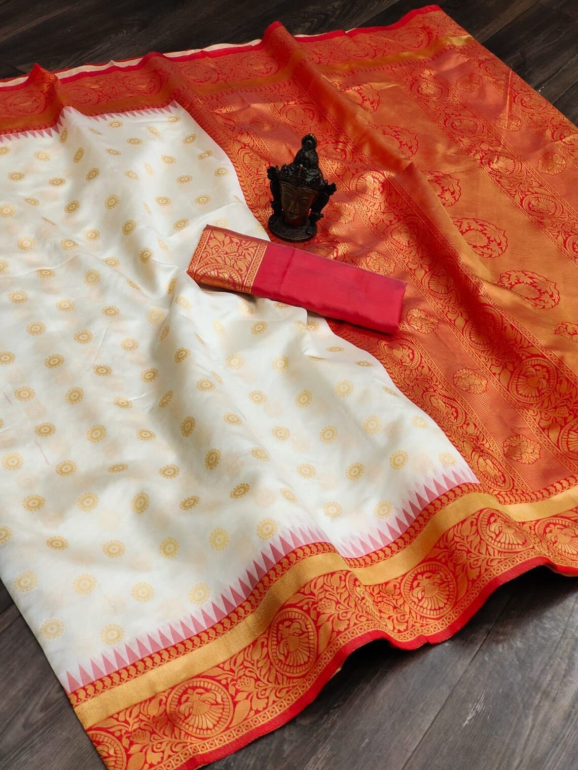 White Red Kanjivaram Saree