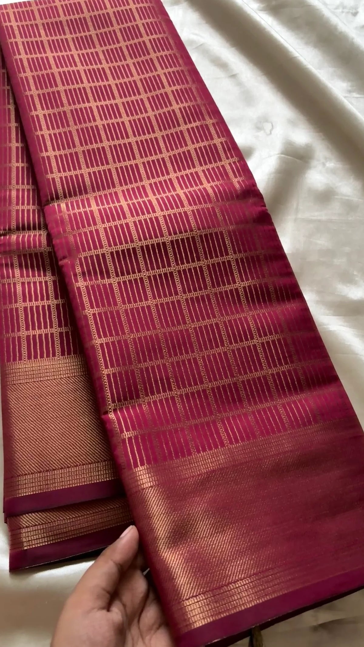Vidhya Wine Pink Banarasi Silk Saree with Gold Zari Checks Rich Woven Border