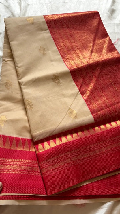 Rani Pink & Gold Silk Saree with Woven Floral Motifs & Zari Border | Traditional Designer Saree