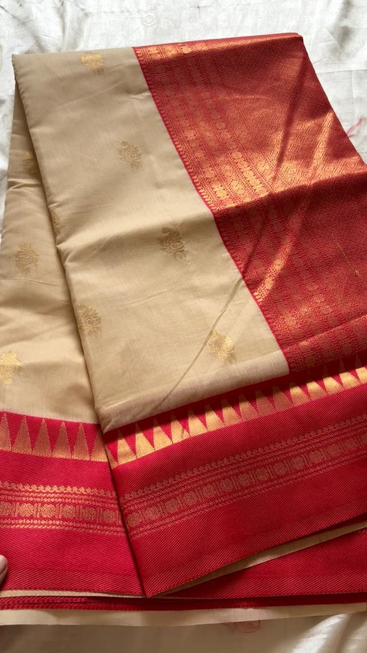 Rani Pink & Gold Silk Saree with Woven Floral Motifs & Zari Border | Traditional Designer Saree