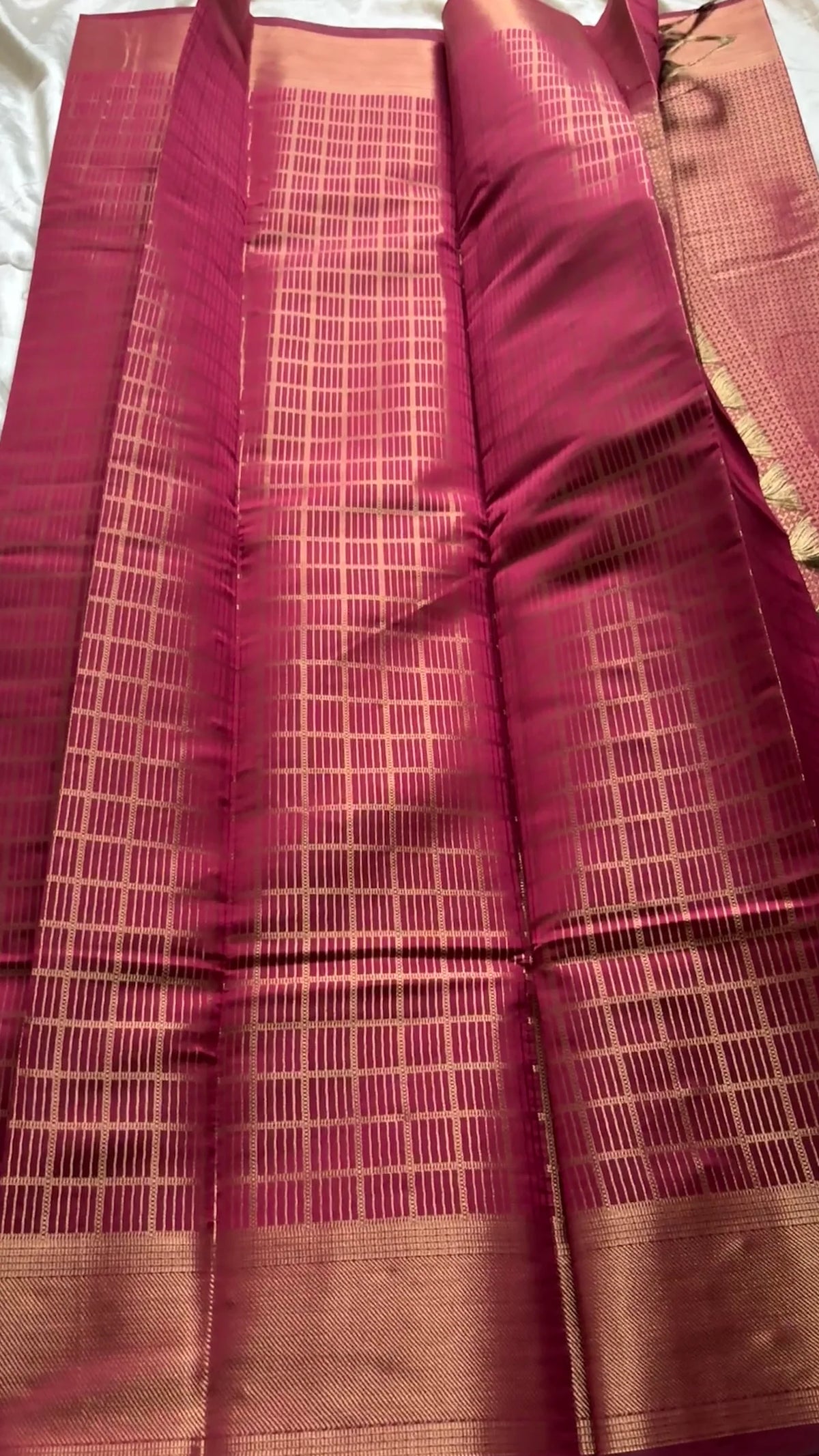 Vidhya Wine Pink Banarasi Silk Saree with Gold Zari Checks Rich Woven Border