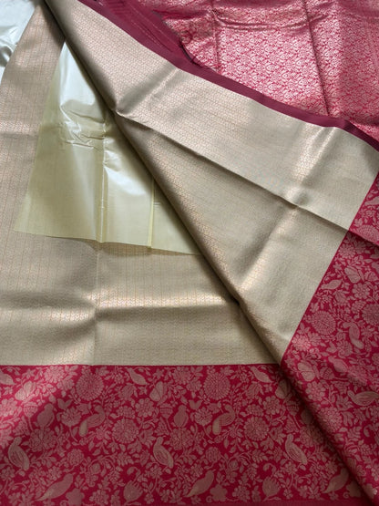 Wine Red & Antique Gold Banarasi Silk Saree with Floral Zari Border | Designer Traditional Saree