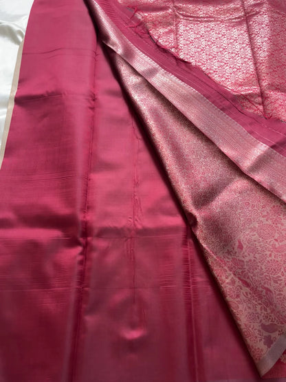 Wine Red & Antique Gold Banarasi Silk Saree with Floral Zari Border | Designer Traditional Saree