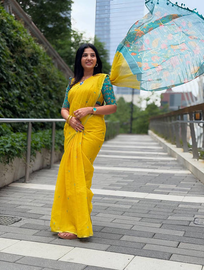 Yellow Kalamkari Designer Saree