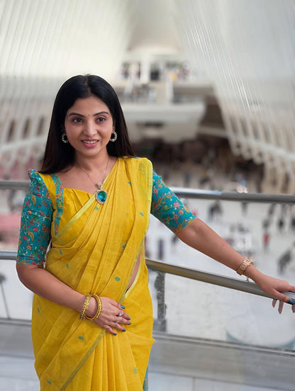 Yellow Kalamkari Designer Saree