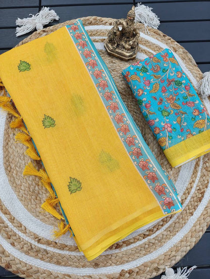 Yellow Kalamkari Designer Saree