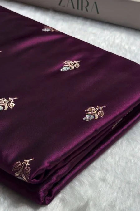 Keyuri Purple Banarasi Silk Saree with Silver Zari Butti & Floral Border