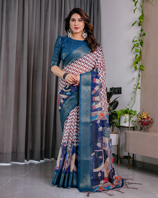 Designer Printed Linen Silk Saree