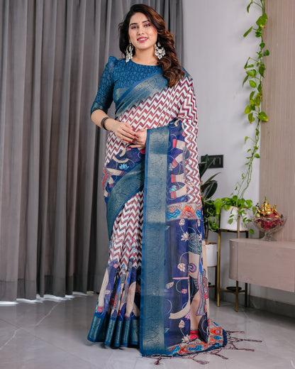 Designer Printed Linen Silk Saree