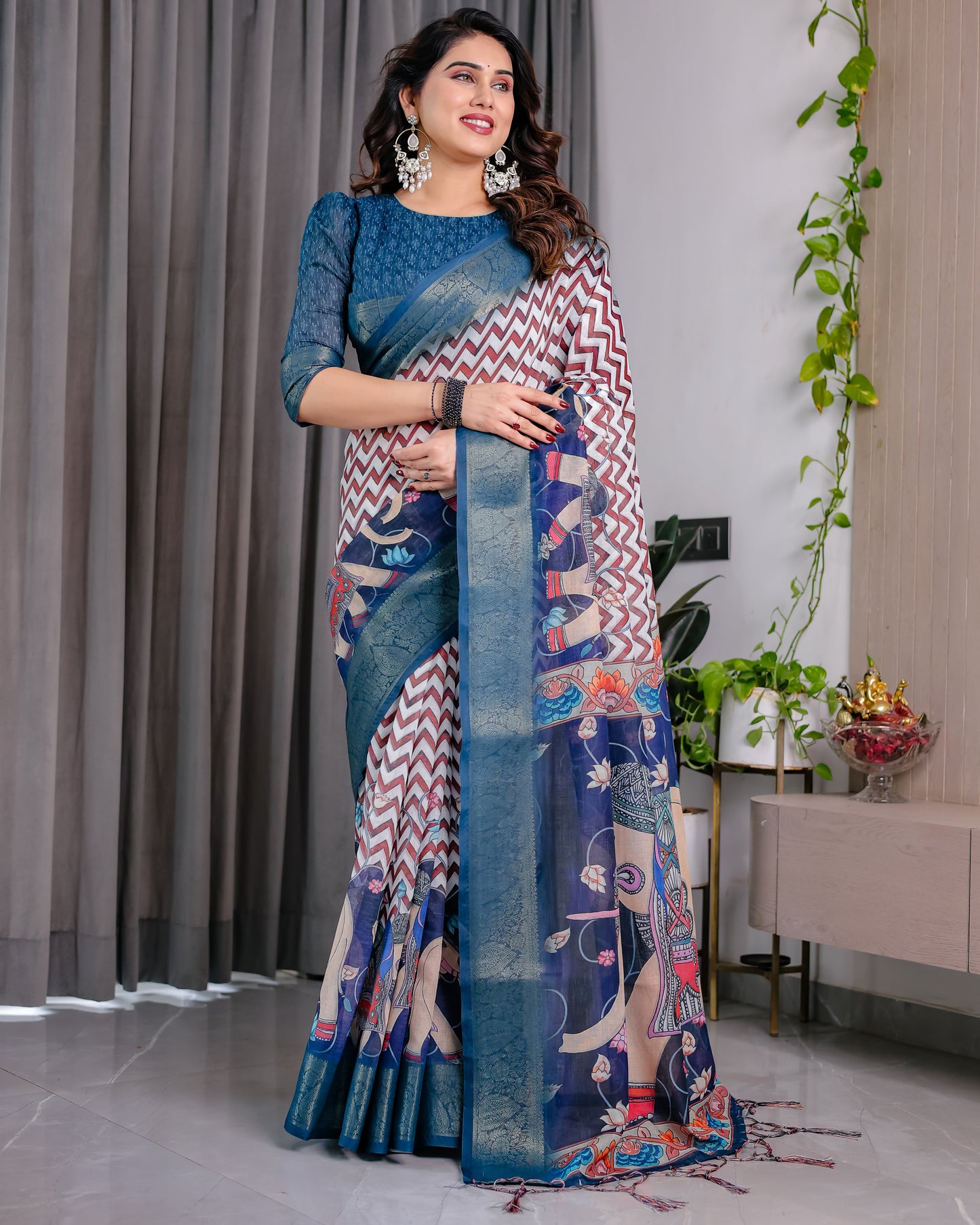 Designer Printed Linen Silk Saree