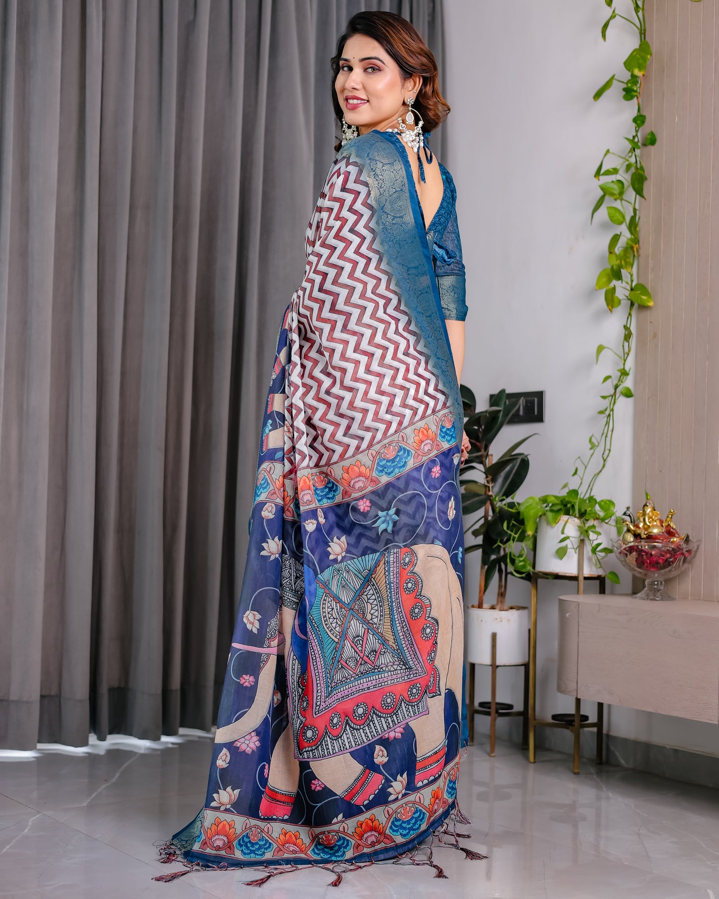 Designer Printed Linen Silk Saree