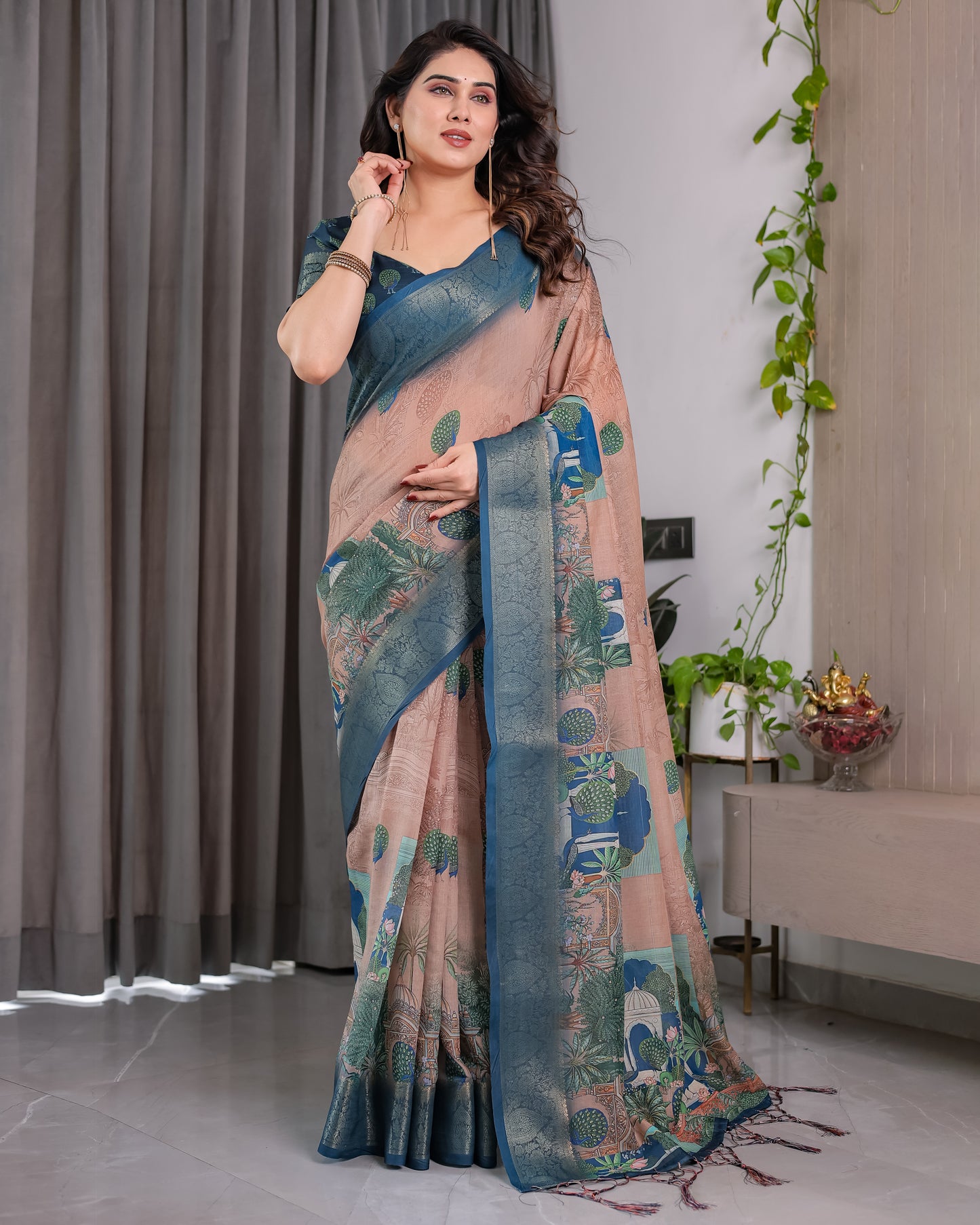Designer Printed Linen Silk Saree