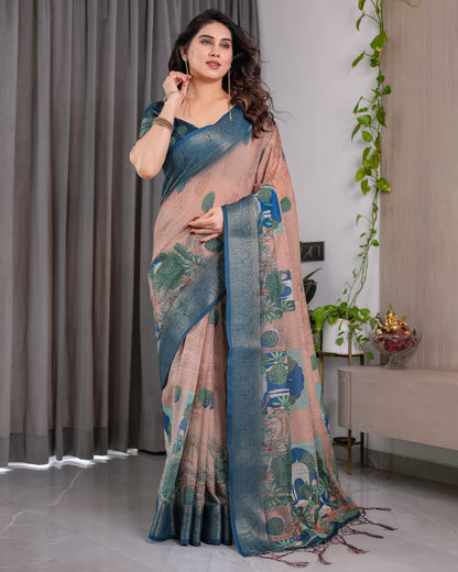 Designer Printed Linen Silk Saree