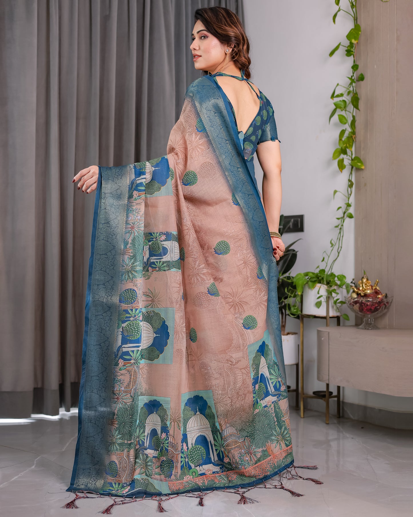 Designer Printed Linen Silk Saree
