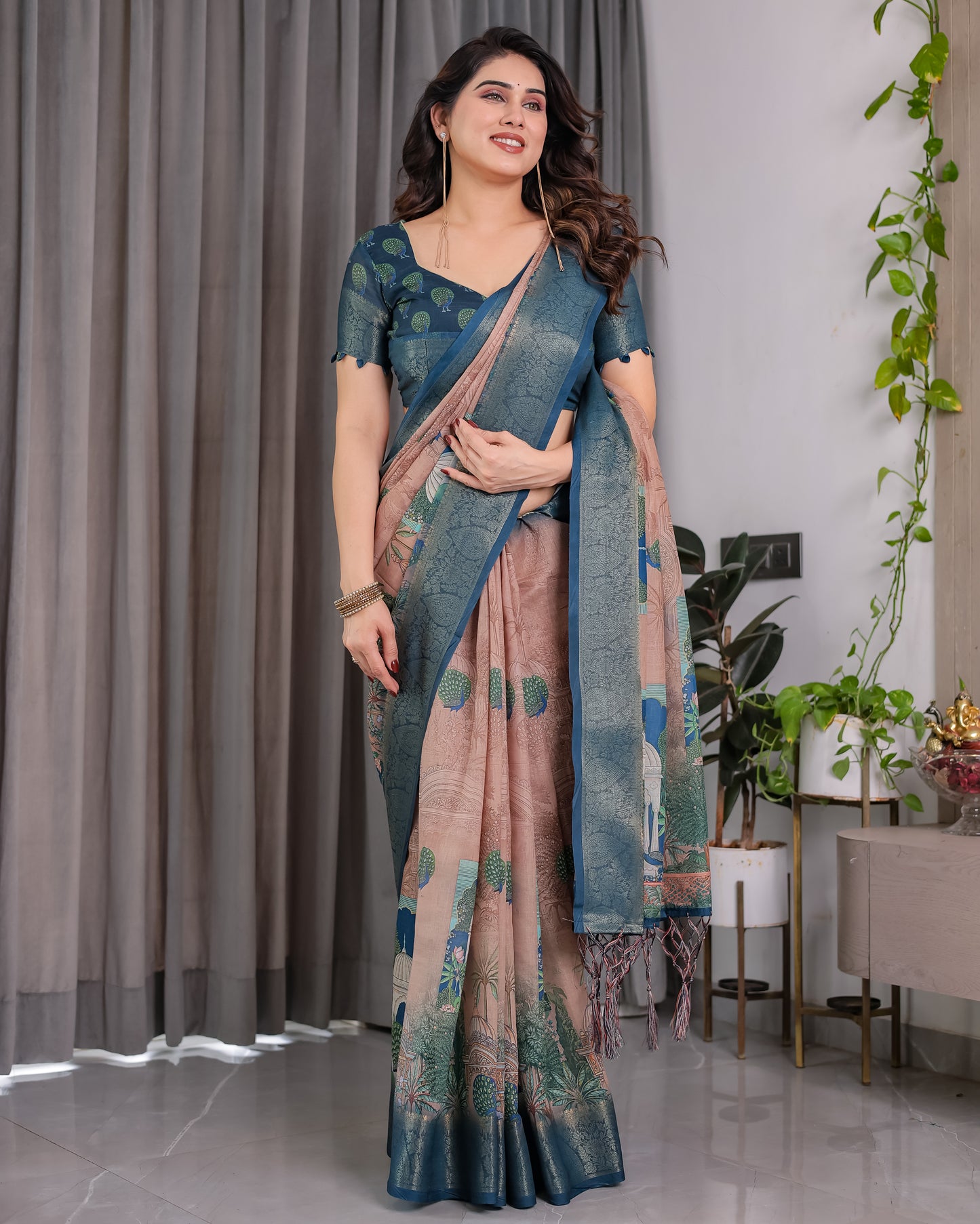 Designer Printed Linen Silk Saree