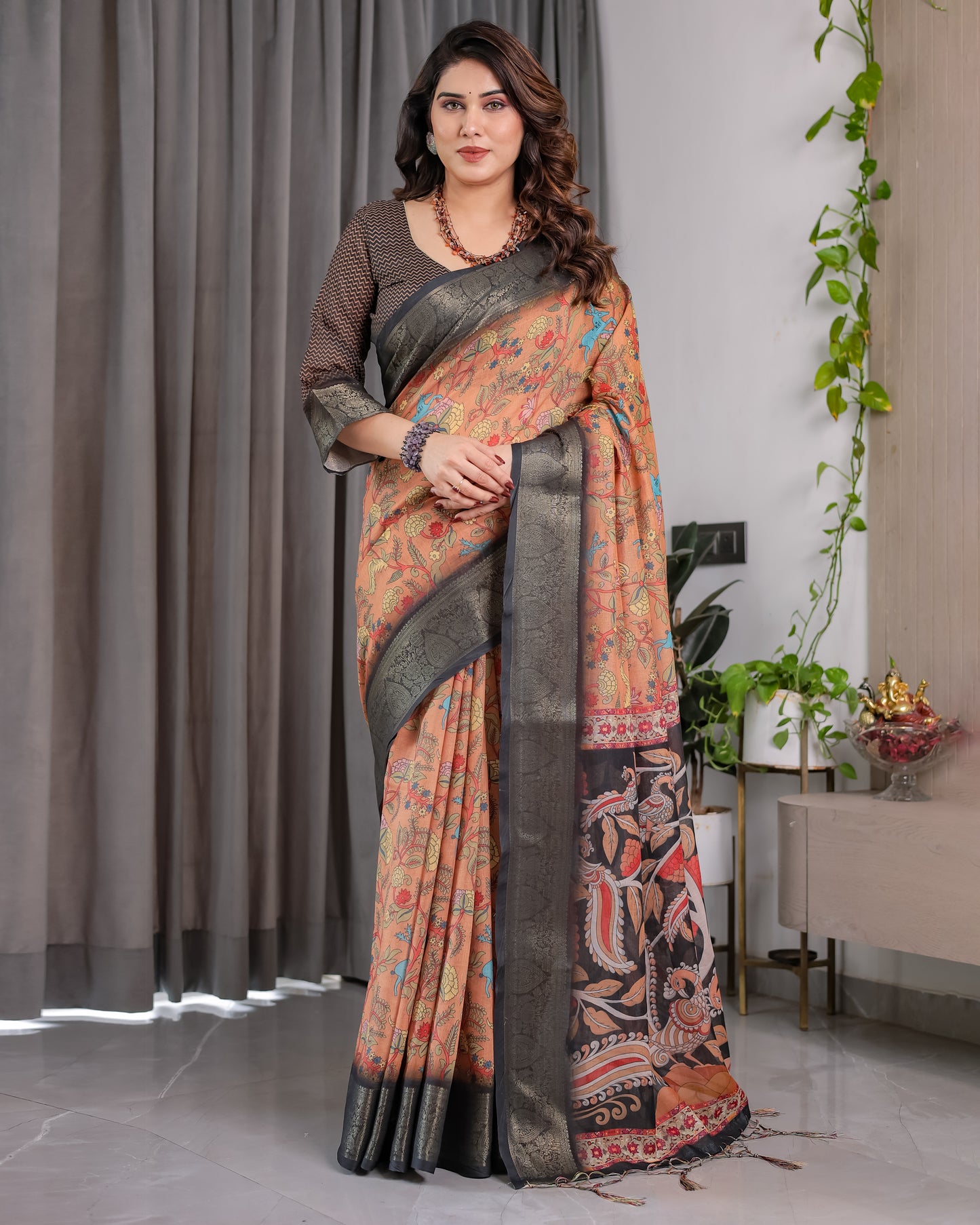 Designer Printed Linen Silk Saree