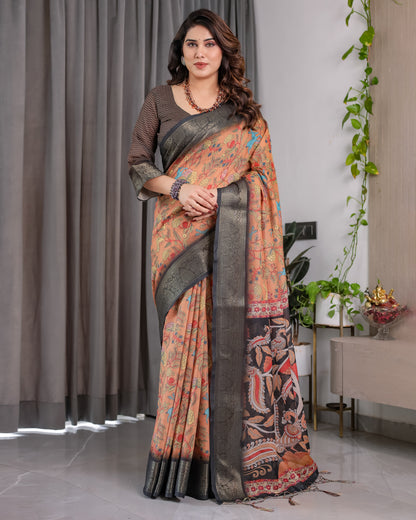 Designer Printed Linen Silk Saree
