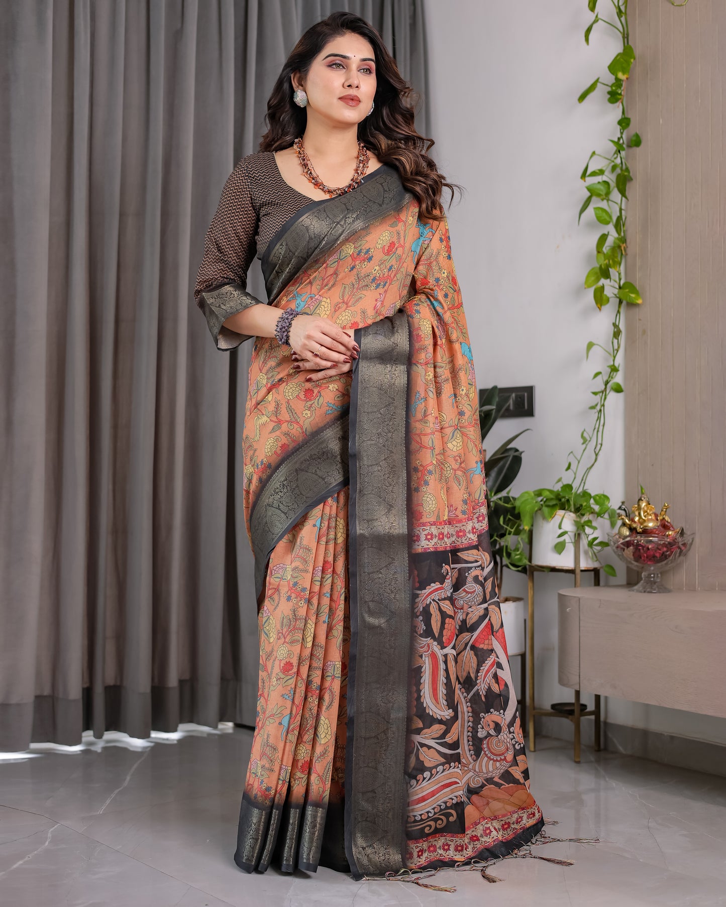 Designer Printed Linen Silk Saree
