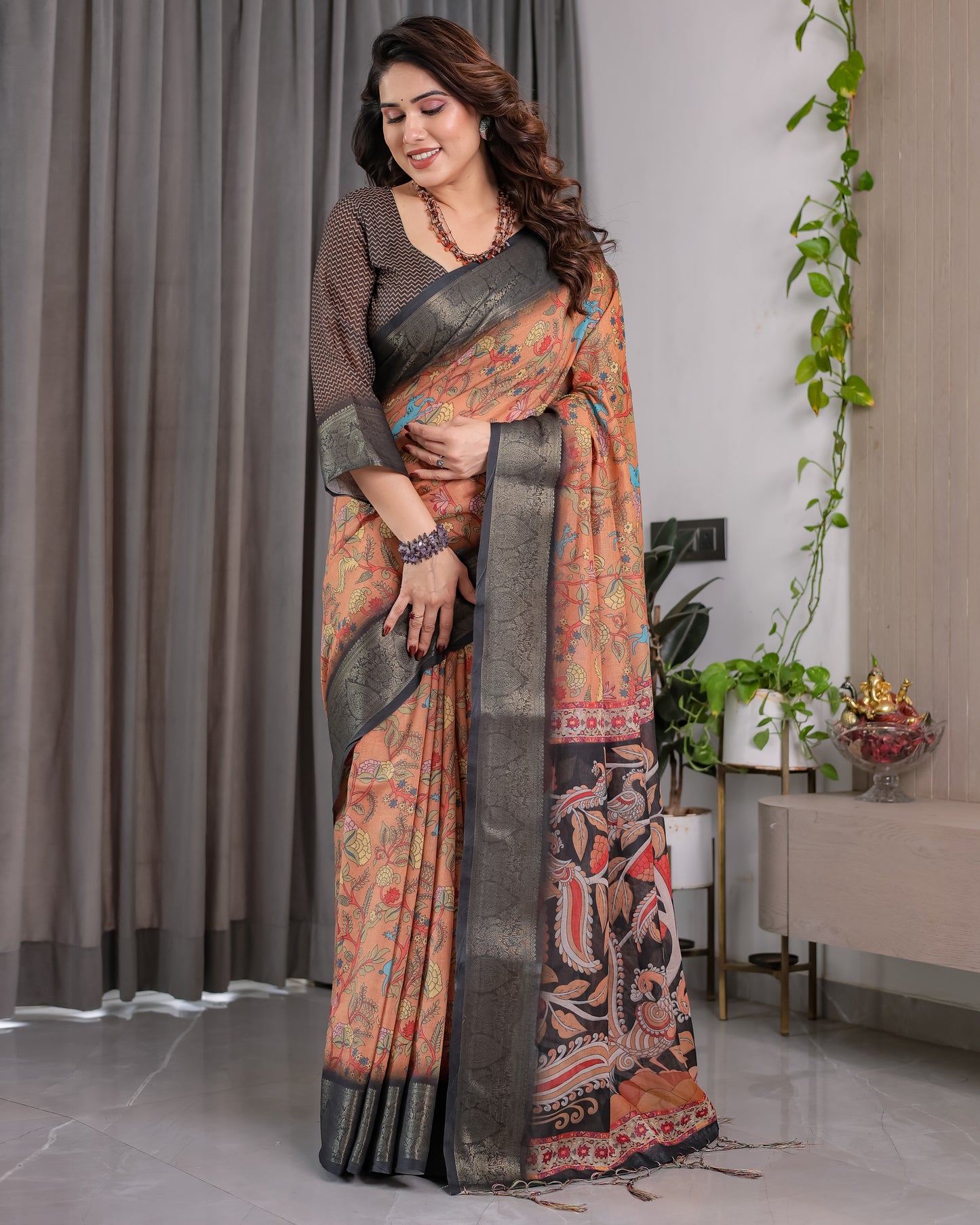 Designer Printed Linen Silk Saree