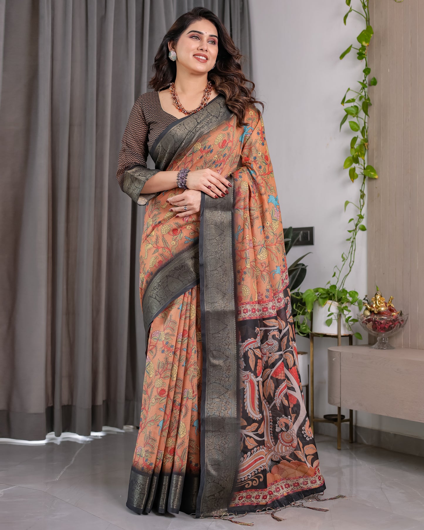 Designer Printed Linen Silk Saree