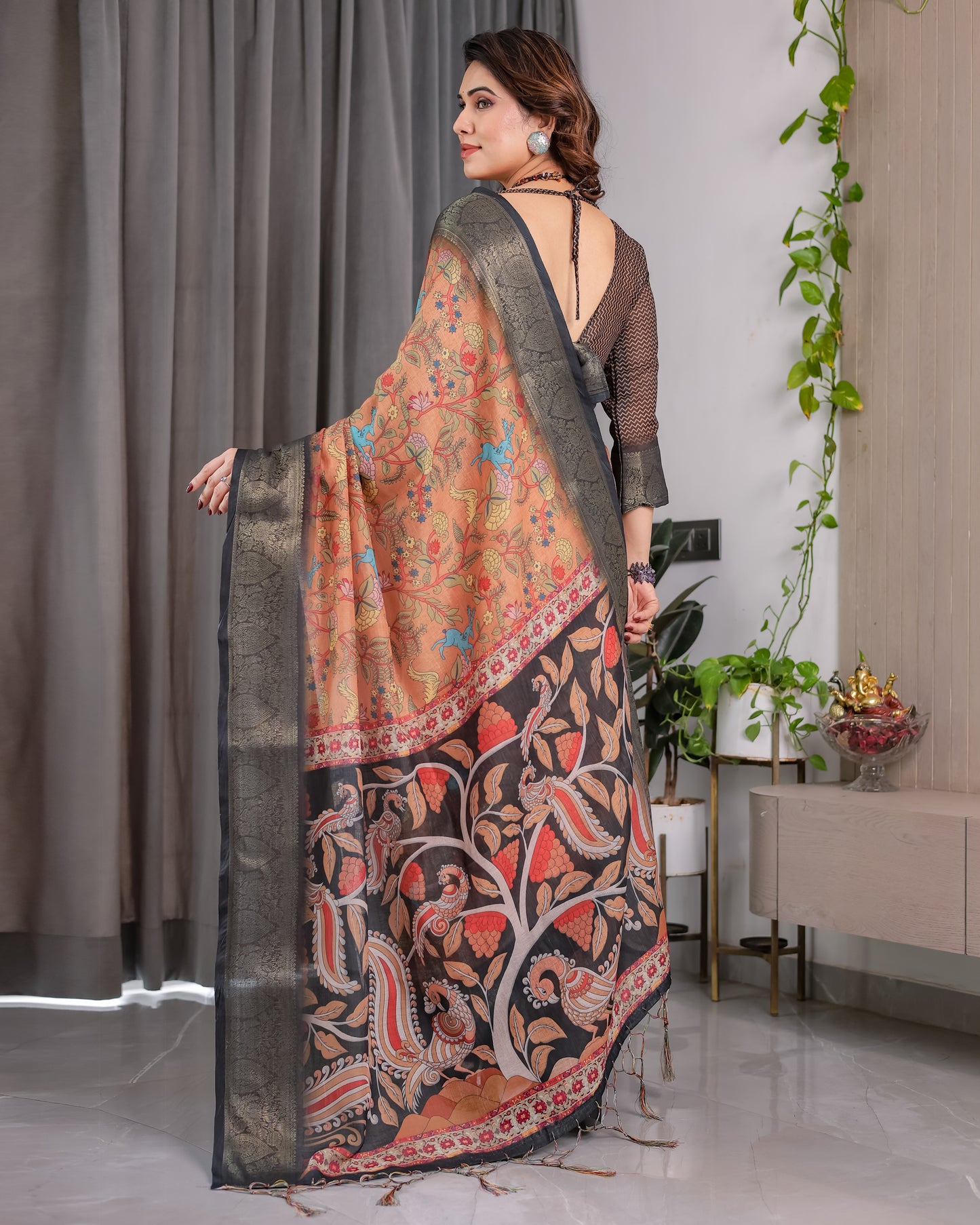 Designer Printed Linen Silk Saree