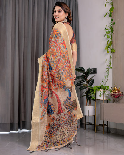 Designer Printed Linen Silk Saree