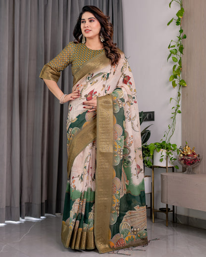 Designer Printed Linen Silk Saree