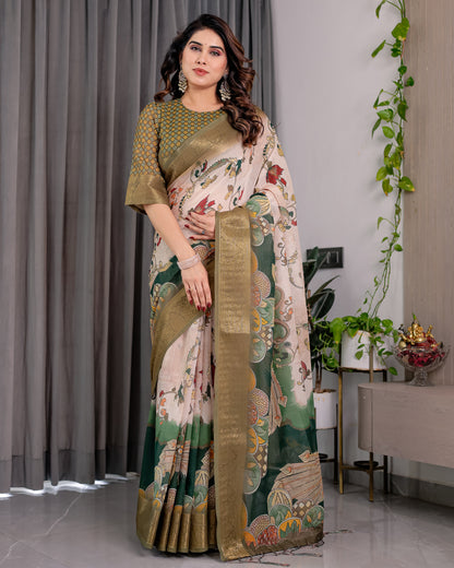 Designer Printed Linen Silk Saree
