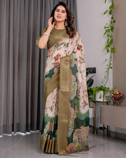 Designer Printed Linen Silk Saree