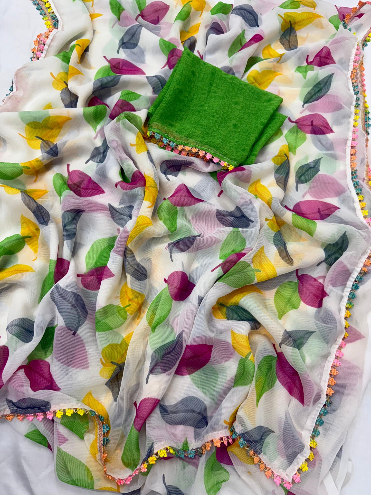 White Multicolor Printed Saree