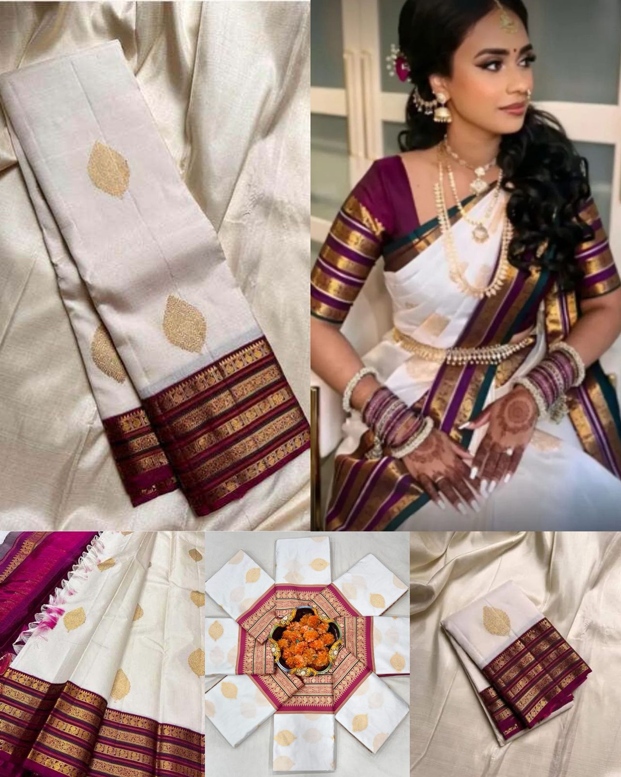 White Purple Border Silk Saree