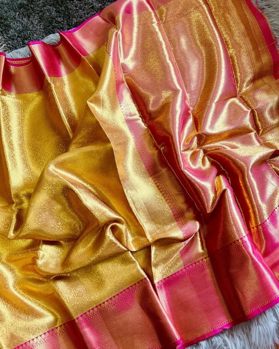Gold Pink Kanjivaram Saree