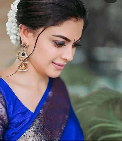 Nayira - Royal Blue Soft Silk Saree with Silver Zari Border and Matching Blouse