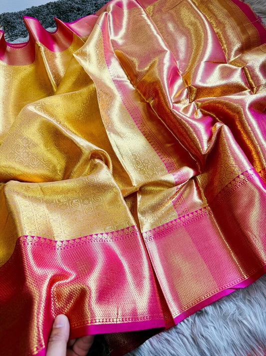 Gold Pink Kanjivaram Saree