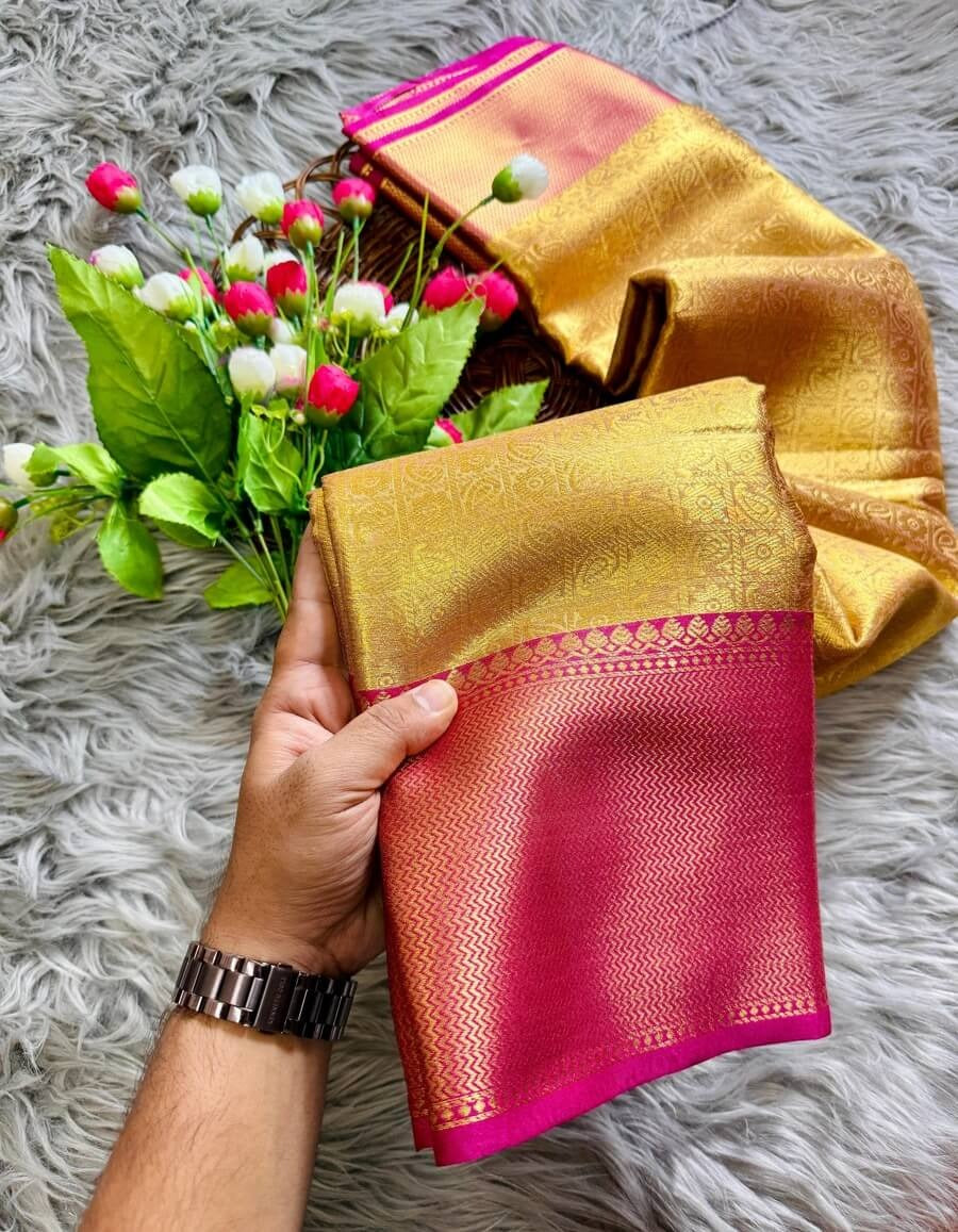Gold Pink Kanjivaram Saree