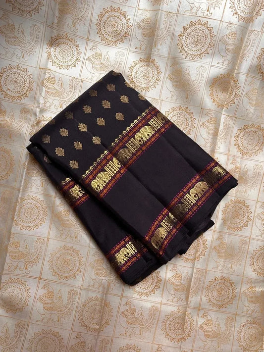 Black Kanjivaram Silk Saree with Traditional Gold Zari Border