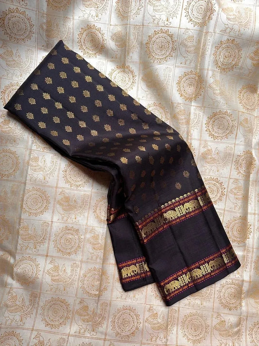 Black Kanjivaram Silk Saree with Traditional Gold Zari Border