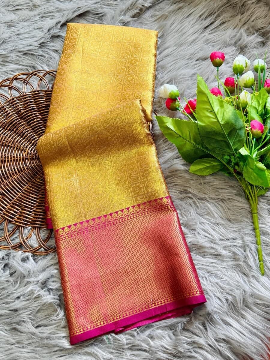Gold Pink Kanjivaram Saree