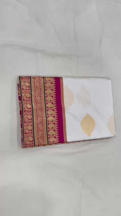White Purple Border Silk Saree