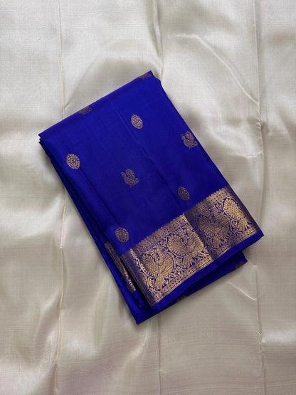 Royal Blue Kanjivaram silk saree with Mayil chakram butta pattern