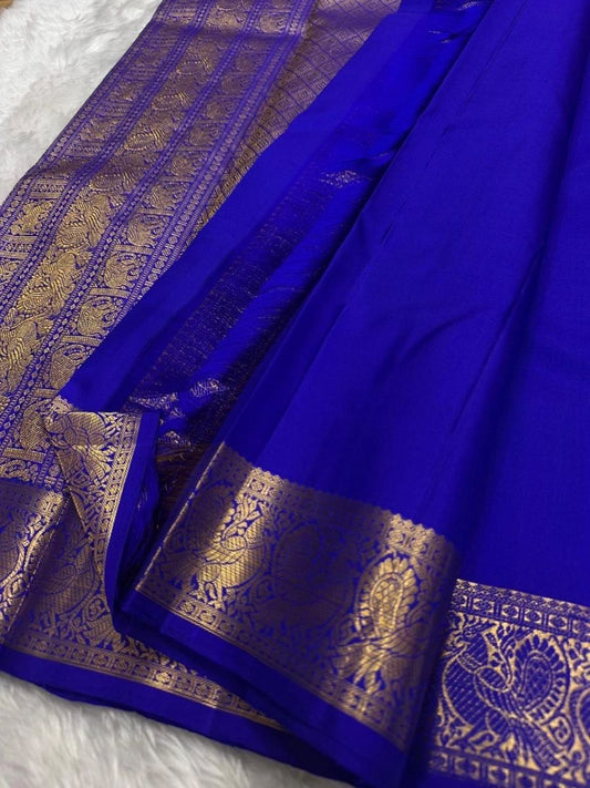 Royal Blue Kanjivaram silk saree with Mayil chakram butta pattern