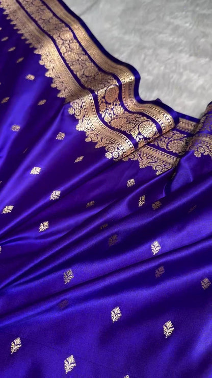 Riya Royal Purple Silk Saree with Gold Motifs & Designer Border